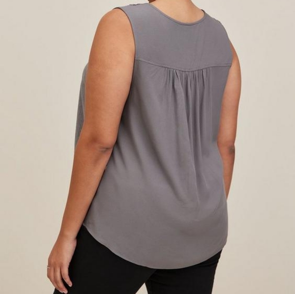 Torrid Textured Lace Trim Lace Up Sleeveless Grey Top - Picture 3 of 9